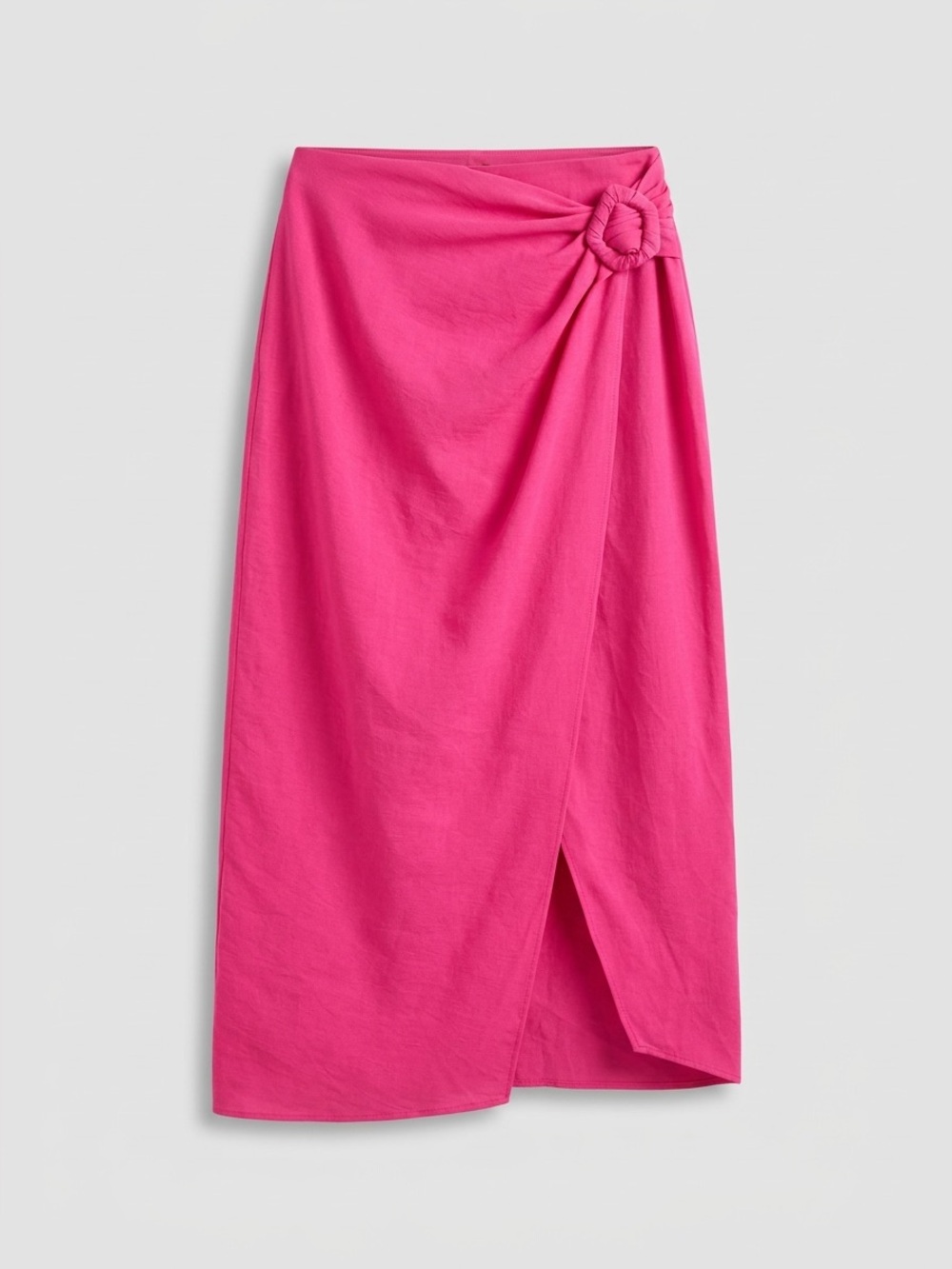 Zara Hot Pink Wrap Midi Skirt with Ring Detail NWOT